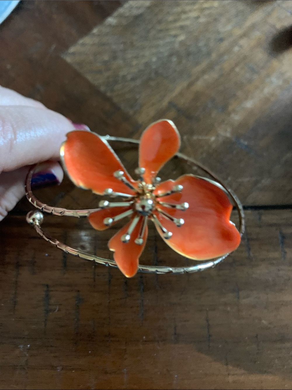 Gold-Tone Orange Enamel Floral Upper Arm Bracelet - Women's Jewelry